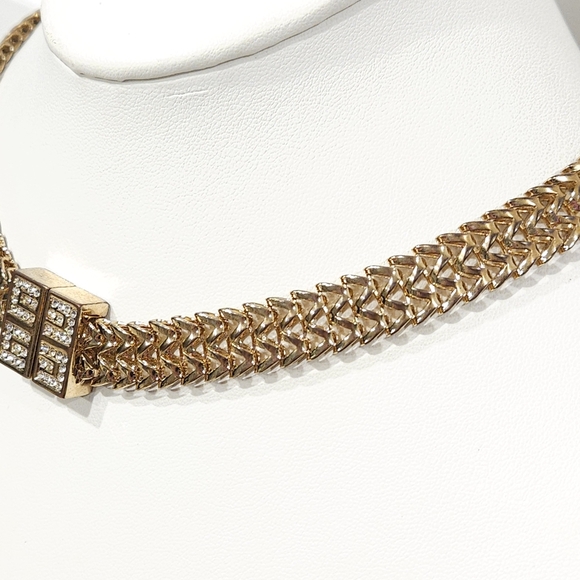 Givenchy Vintage Crystal Logo Gold Chain Choker Necklace - Picture 10 of 16